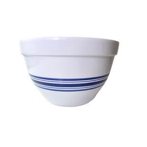 CRATE & BARREL Blue Banded Heavy Stoneware Nesting Large Mixing 6" Bowl